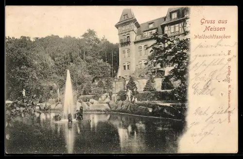 AK Meissen, Gasthof Waldschlösschen mit Fontäne