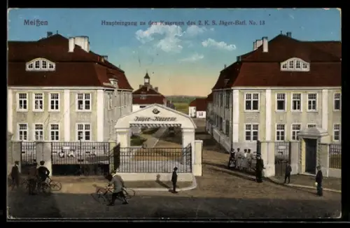 AK Meissen, Haupteingang zu den Kasernen des 2. K. S. Jäger-Bataillons No. 13