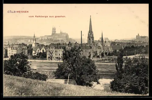 AK Cölln-Meissen, Teilansicht mit Kirche vom Kalkberge aus gesehen