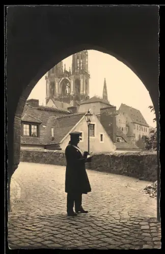 Foto-AK Meissen /Sachsen, Briefträger am Burglahn