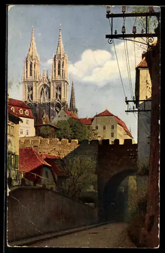 AK Meissen / Elbe, Kirche vom Hohlweg gesehen