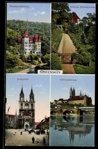 AK Meissen, Gasthof Waldschlösschen, Schloss Siebeneichen, Albrechtsburg