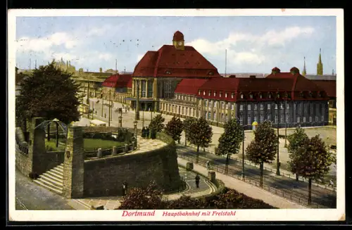 AK Dortmund, Blick auf den Hauptbahnhof mit Freistuhl