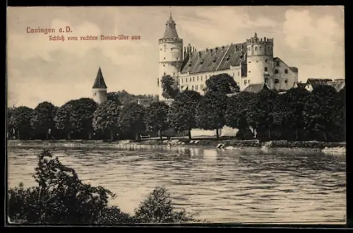 AK Lauingen a. D., Schloss vom rechten Donau-Ufer aus