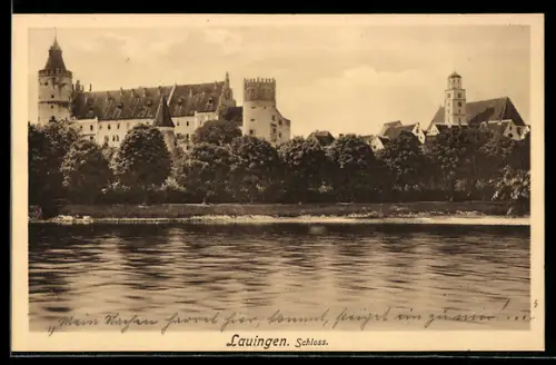 AK Lauingen a. d. Donau, Ehemaliges Schloss von der Donau betrachtet