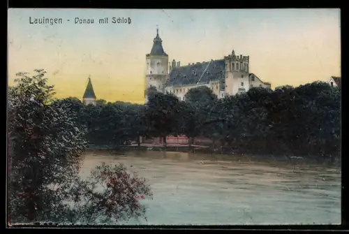 AK Lauingen, Donau mit Schloss