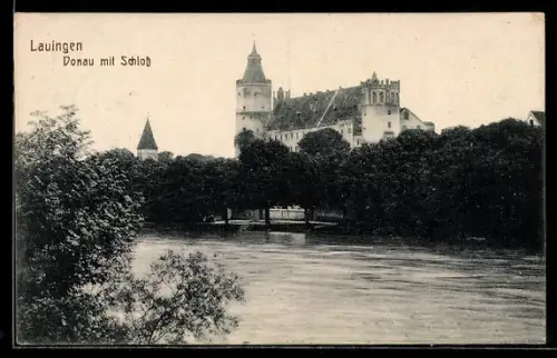 AK Lauingen, Donau mit Schloss