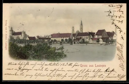 AK Lauingen, Uferpartie mit Schloss