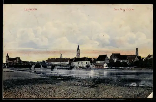 AK Lauingen, Neue Donaubrücke und Kirche