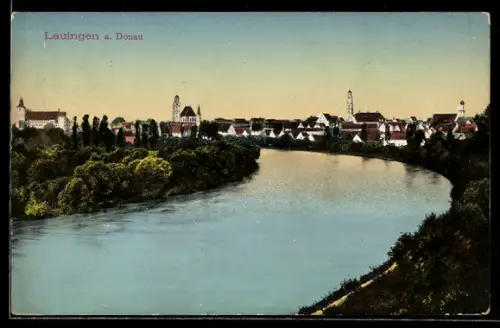 AK Lauingen, Teilansicht mit Donaublick