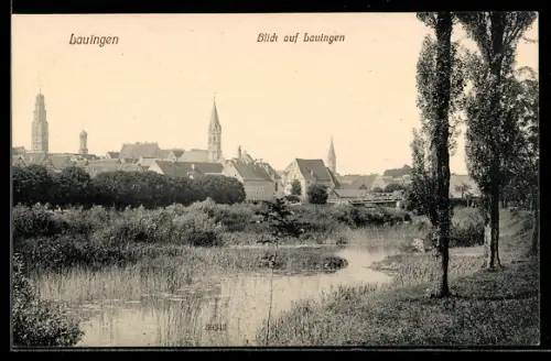 AK Lauingen, Blick auf den Ort mit Kirche