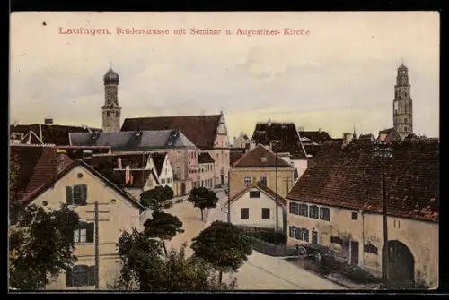 AK Lauingen, Brüderstrasse mit Seminar und Augustiner-Kirche