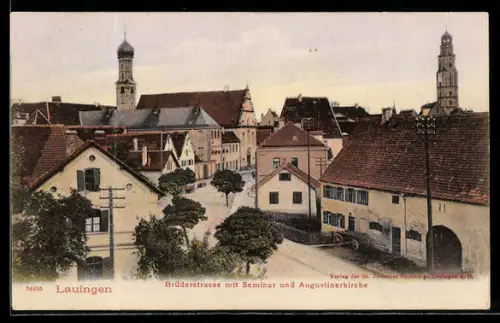 AK Lauingen, Brüderstrasse mit Seminar und Augustinerkirche