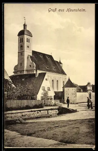 AK Haunsheim, Ortspartie mit Kirche