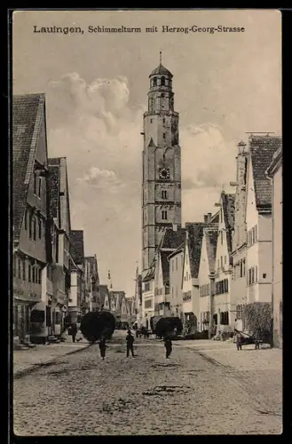 AK Lauingen, Partie in der Herzog-Georg-Strasse mit Schimmelturm