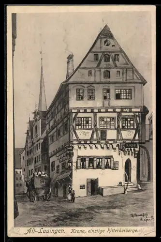 Künstler-AK Lauingen, Gasthof Krone, einstige Ritterherberge