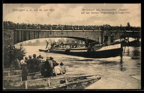 AK Dillingen a. D., Motorschiff Bayern auf der Donau, Probefahrt