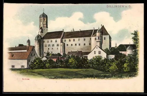 Künstler-AK Eugen Felle: Dillingen a. D., Schloss mit Gartenanlage