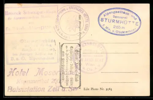 AK Hüttenstempel Heinrich Schwaiger-Haus /Gr. Wiesbachhorn, Oberwaiderhütte, Krefelder Hütte, Sturmhütte, Hofmannshütte