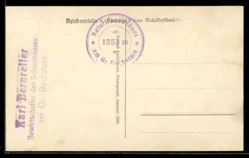 AK Hüttenstempel Naturfreundehaus am Gr. Buchstein, Bewirtschafter Karl Bernreiter