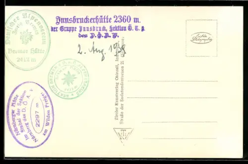 AK Hüttenstempel Innsbruckerhütte, Bremer Hütte, Nürnberger Hütte am Wilden Freigel