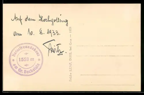 AK Hüttenstempel Naturfreundehaus am Gr. Buchstein