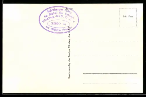 AK Hüttenstempel Nürnberger Hütte am Wilden Freiger, Berghütte der Sektion Nürnberg des D. Ö. A. V.