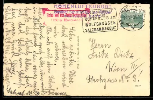 AK Hüttenstempel Hotel auf der Schafbergspitze, Gasthof Schafberg am Wolfgangsee