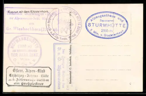 AK Hüttenstempel Erzherzog-Johann-Hütte a. d. Adlersruhe, Hofmannshütte, Sturmhütte, Krefelder Hütte