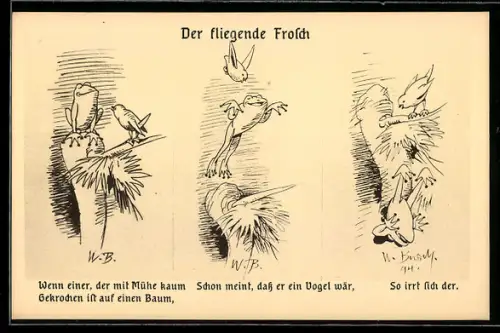Künstler-AK Wilhelm Busch: Der fliegende Frosch