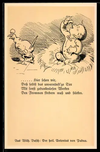 Künstler-AK Wilhelm Busch: Kleinkind isst ein rohes Ei