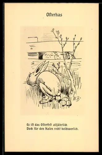Künstler-AK Wilhelm Busch: Osterhase legt Eier