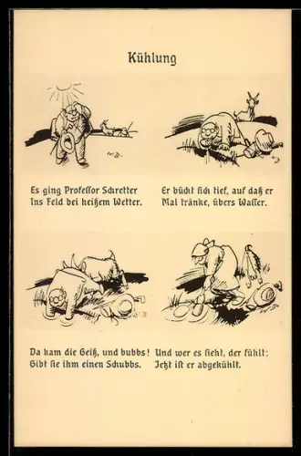 Künstler-AK Wilhelm Busch: Professor Schretter auf Wanderschaft