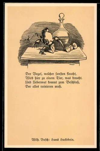 Künstler-AK Wilhelm Busch: Hans Huckebein, Der Vogel, welcher sonsten fleucht...