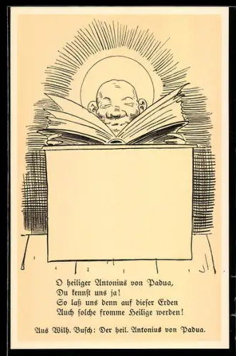 Künstler-AK Wilhelm Busch: Der heilige Antonius von Padua, Heiliger liest in einem Buch