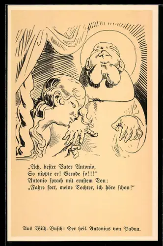 Künstler-AK Wilhelm Busch: Der heilige Antonius von Padua, Ach, bester Vater Antonio..., Versuchung