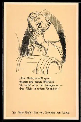 Künstler-AK Wilhelm Busch: Der heilige Antonius von Padua, Ave Maria, mundi spes!...