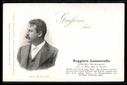 AK Ruggiero Leoncavallo, Portrait und Kurzvita