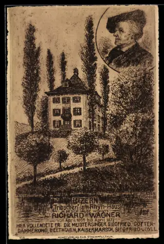 Künstler-AK Luzern, Tribschen am Rhyn, Haus, Portrait Richard Wagner