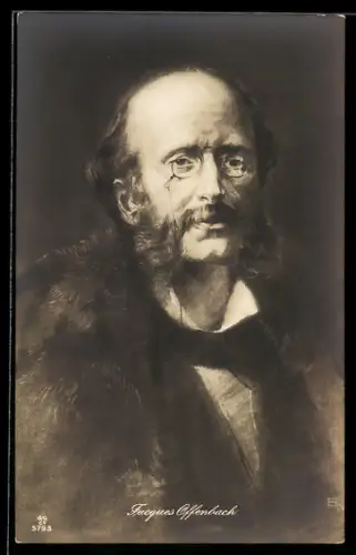 AK Jacques Offenbach, Portrait mit Pelzkragen