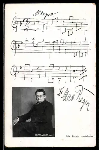 AK Max Reger, Portrait, Notenblatt