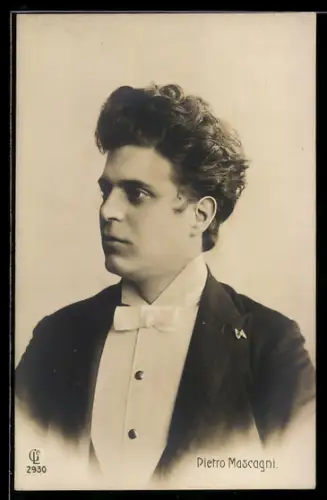 AK Pietro Mascagni, Portrait mit weisser Fliege