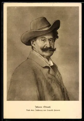 AK Johann Strauss in Hut und Mantel