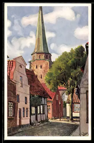 AK Travemünde, Marktstrasse mit Kirche
