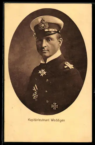 AK Kapitänleutnant Otto Weddigen mit Pour le Mérite und EK I 1914, Kommandant der U-Boote U-9 und U-29