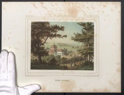 Stahlstich Burg Oerner, Blick von einem Hügel ins Tal, ausgef. v. G. Reubke, 38 x 28cm