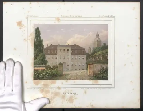 Stahlstich Erxleben, Blick in den Schlosshof, ausgef. v. Winckelmann u. Söhne, 38 x 28cm