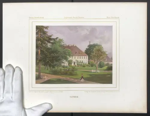 Stahlstich Cöthen, Mutter und Kind im Schlossgarten, ausgef. v. Winckelmann u. Söhne, 38 x 28cm