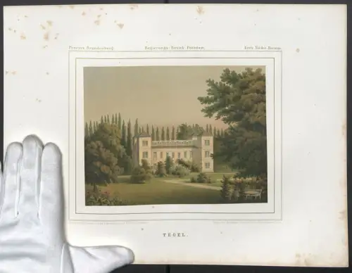Stahlstich Tegel, Schloss mit Grünanlagen, ausgef. v. Bardtenschlager, 38 x 28cm