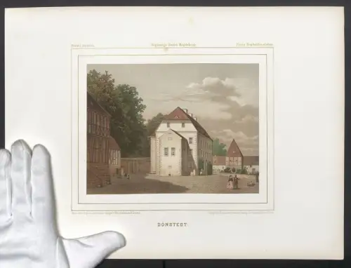 Stahlstich Dönstedt, Schloss mit Hof, ausgef. v. Winckelmann u. Söhne, 38 x 28cm